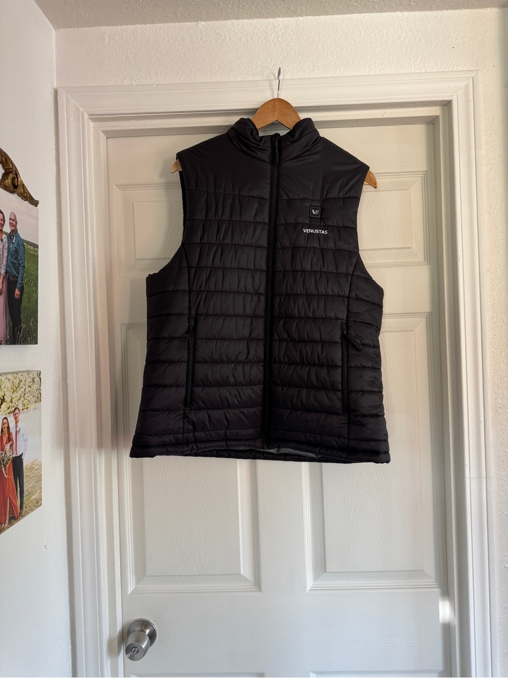 Venustas Black Quilted Heated Puffer Vest, Size Large